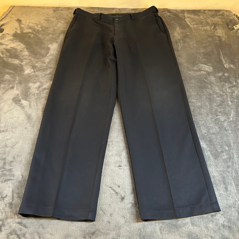 Haggar Dress Pants Mens 34x30" Navy Blue Trousers Office Career Flat Front